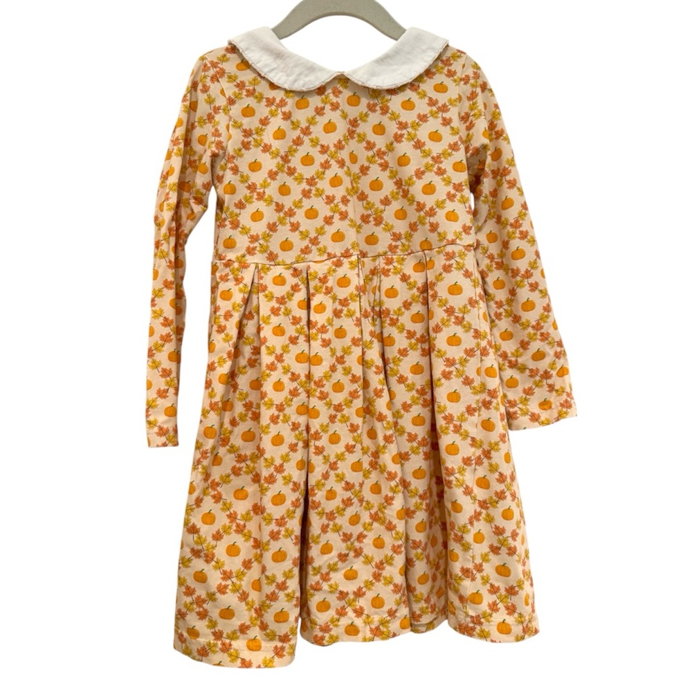 Rachel Riley Cream & Orange Pumpkin Print Long Sleeve Dress